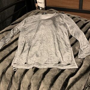 #326 2piece Joan Vass shiny Gray Long Sleeve Top With black leggings